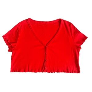 Red V-Neck Button-Up Women's Top. Short. Size XL